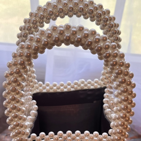 Beaded/Pearl Handmade Tote. White. Satin lined Interior. - Picture 3 of 15